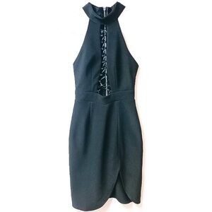Angel Biba Black High Neck Lace Up Dress